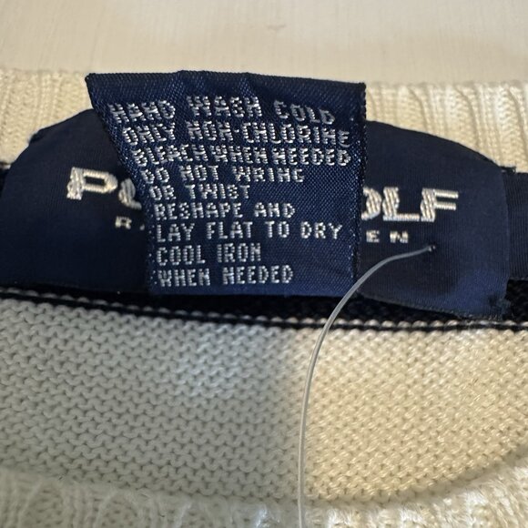 VINTAGE NWT Ralph Lauren Polo Golf Cotton Sweater Large Striped Crewneck Navy - Picture 9 of 10